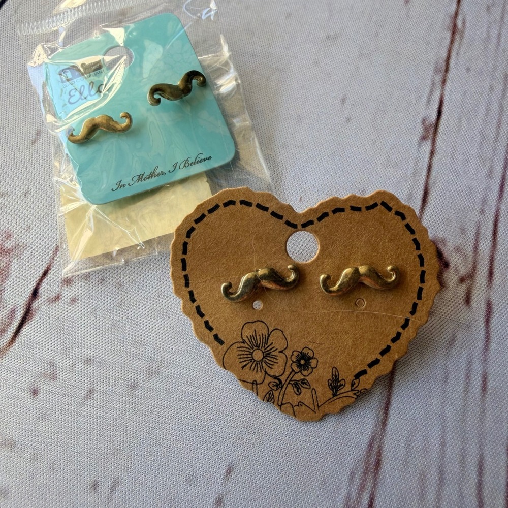 Ella Mustache Stud Earrings Gold Tone Novelty Jewelry EB1758WGXX